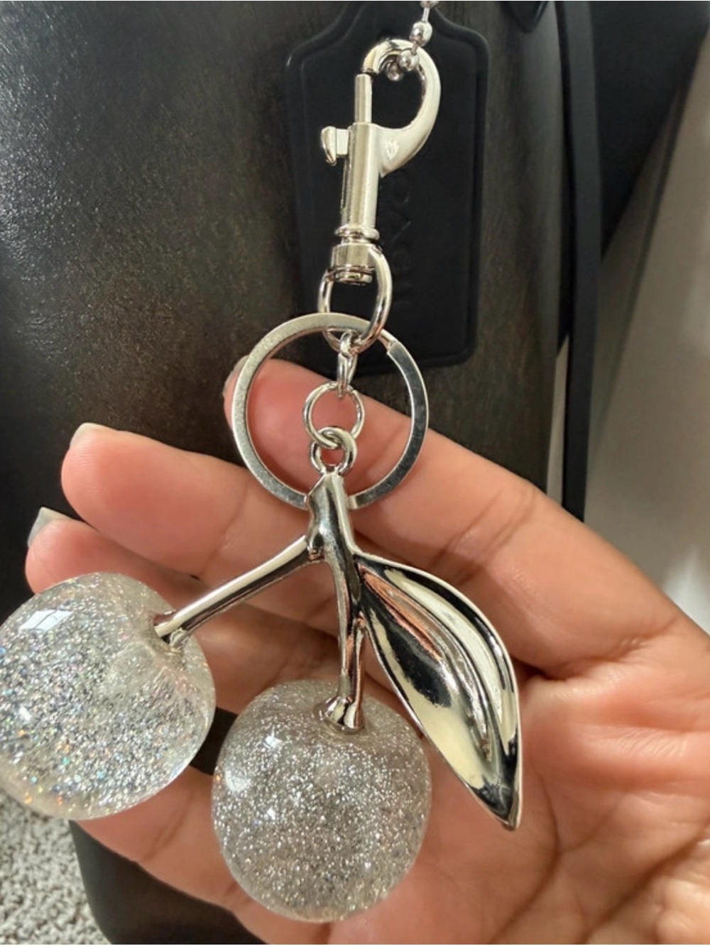 Sparkling Cherry Keychain Bag Charm - Silver Glitter - Picture 3 of 5